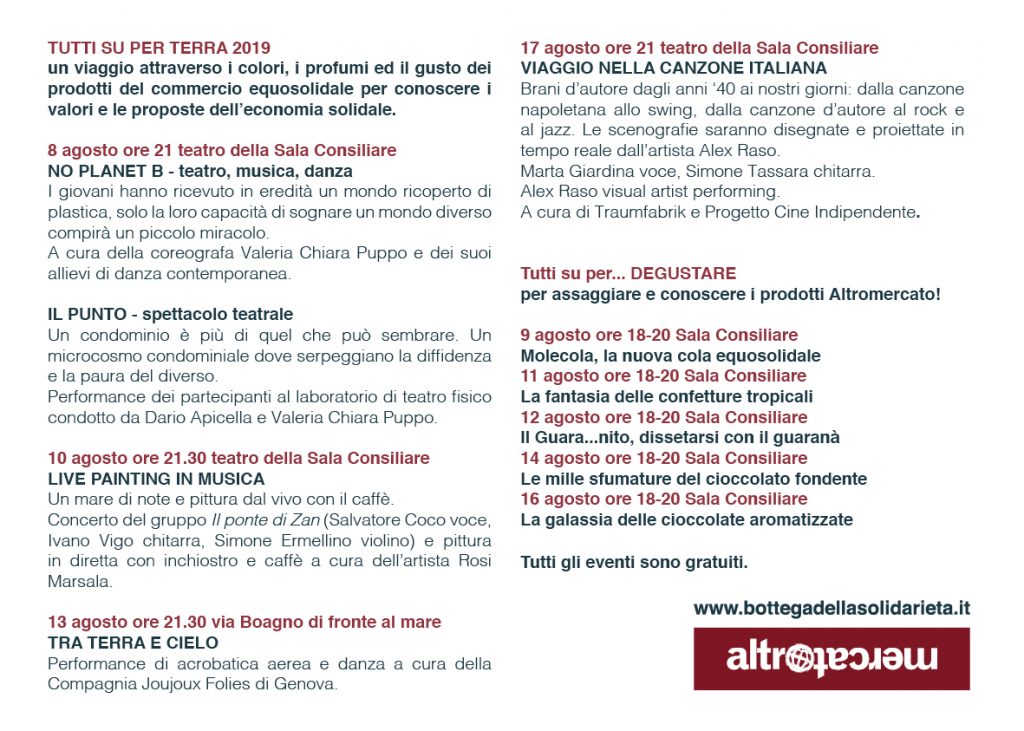 TUTTI SU PER TERRA CARTOLINA PROGRAMMA 2019